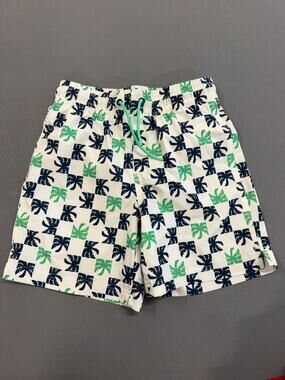 Old Navy Swim Trunks BOYS Youth L 10-12 Palm trees white lined Swimming Shorts